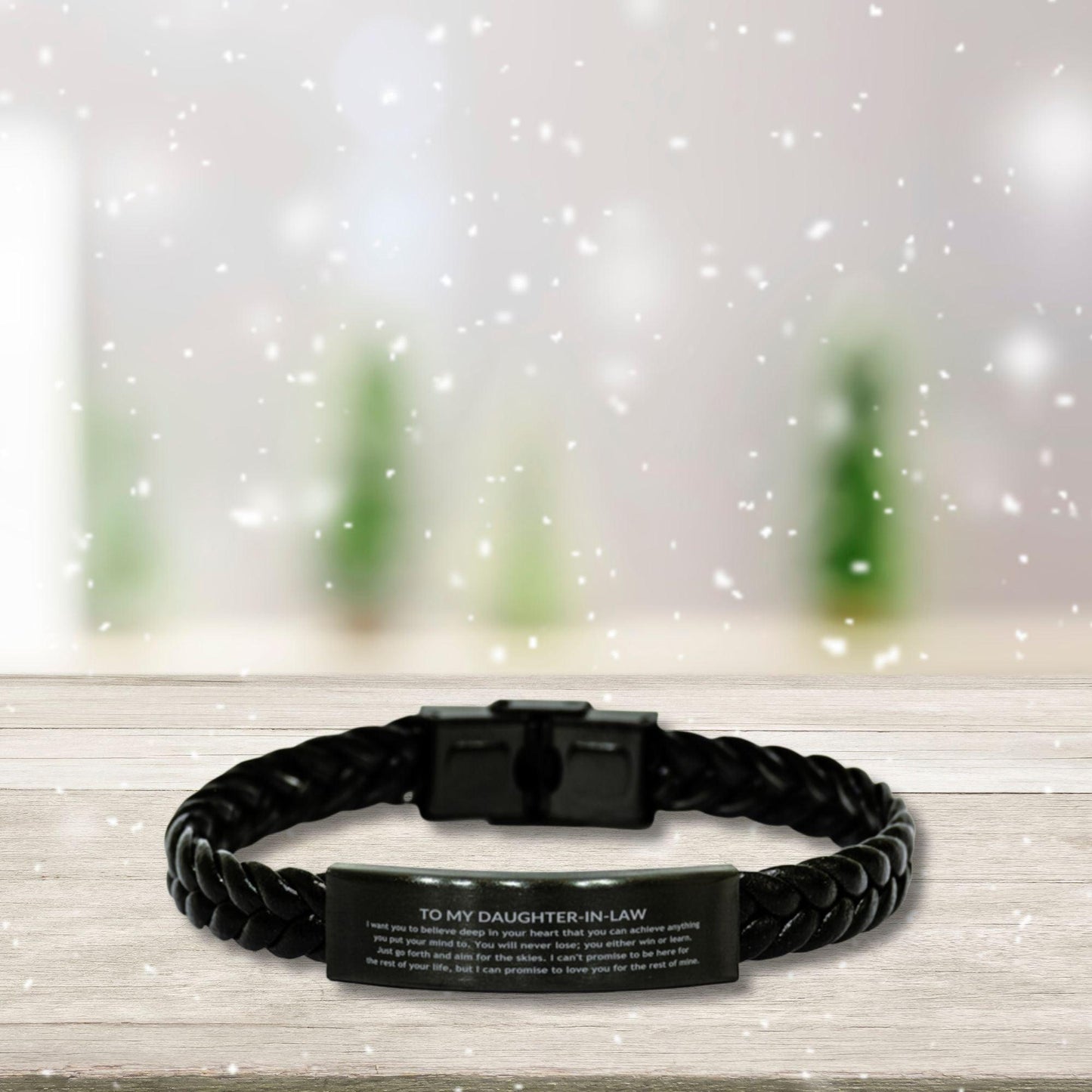 Motivational Daughter-in-law Braided Leather Engraved Bracelet, I can promise to love you for the rest of mine, Birthday Jewelry Gift for Women - Mallard Moon Gift Shop