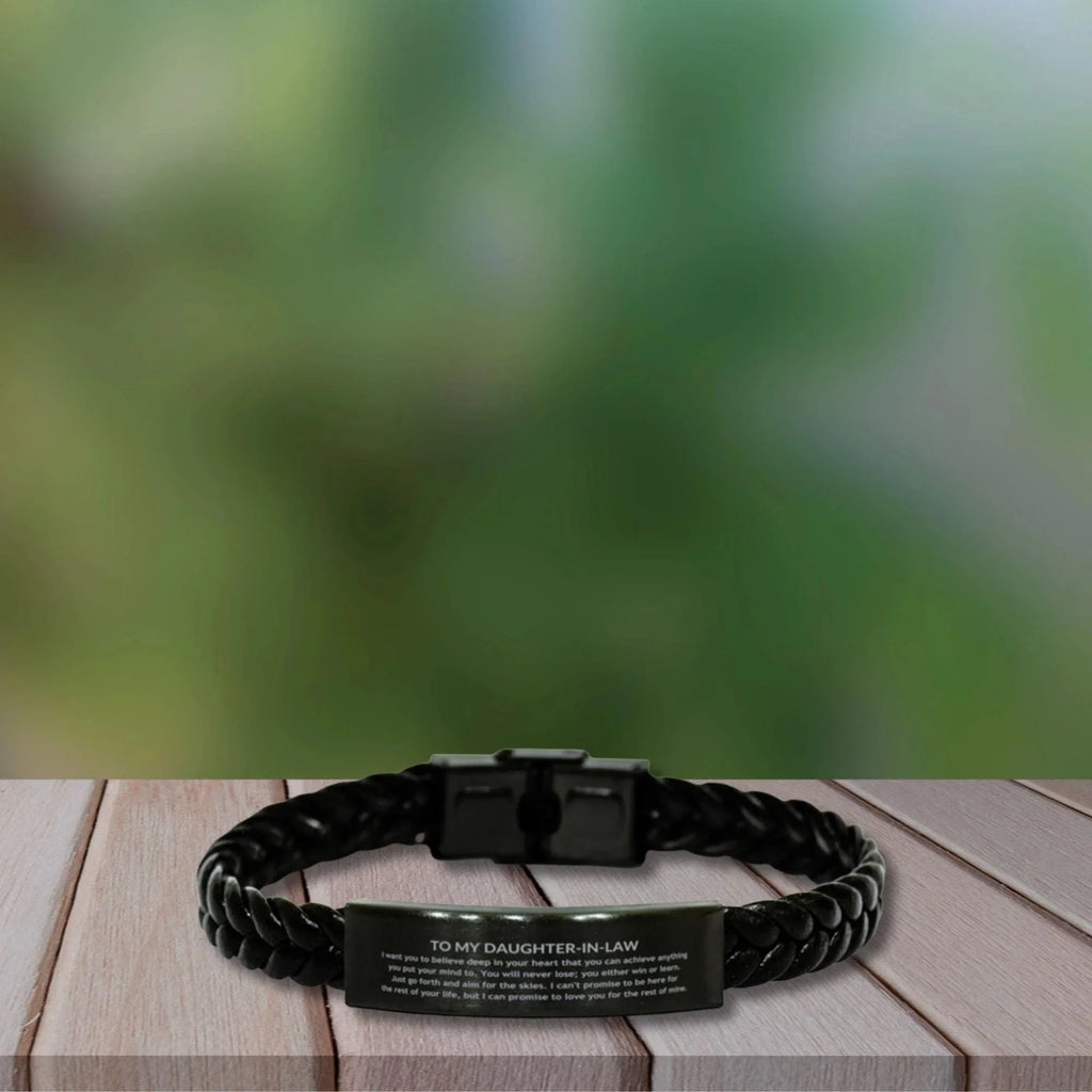 Motivational Daughter-in-law Braided Leather Engraved Bracelet, I can promise to love you for the rest of mine, Birthday Jewelry Gift for Women