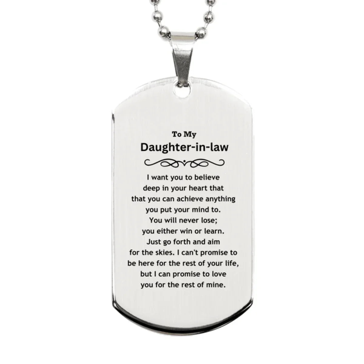 Motivational Daughter-in-law Silver Dog Tag Engraved Necklace, I can promise to love you for the rest of my life, Birthday Christmas Jewelry Gift