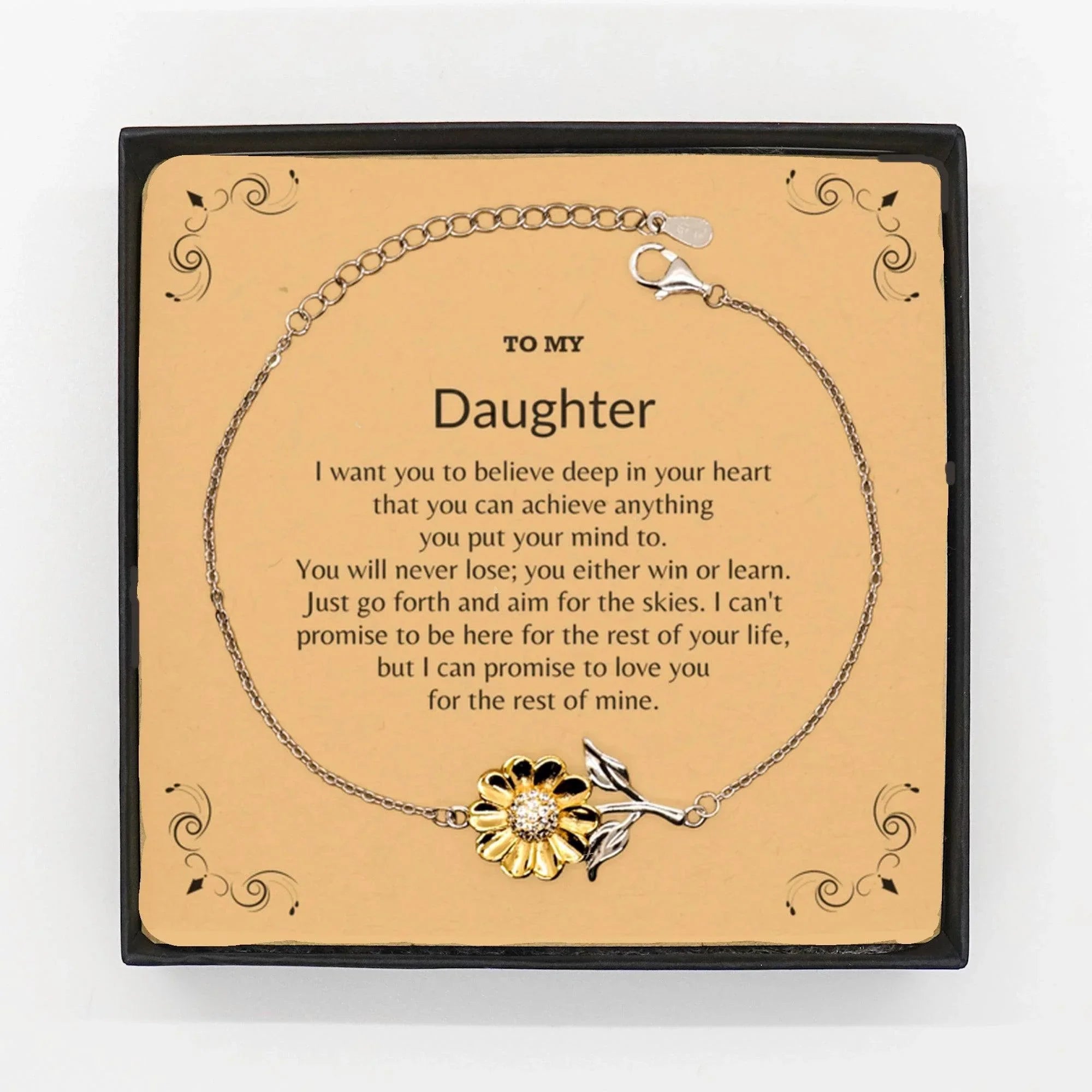 Motivational Daughter Sunflower Bracelet - I can promise to love you for the rest of my life, Birthday, Christmas Holiday Jewelry Gift