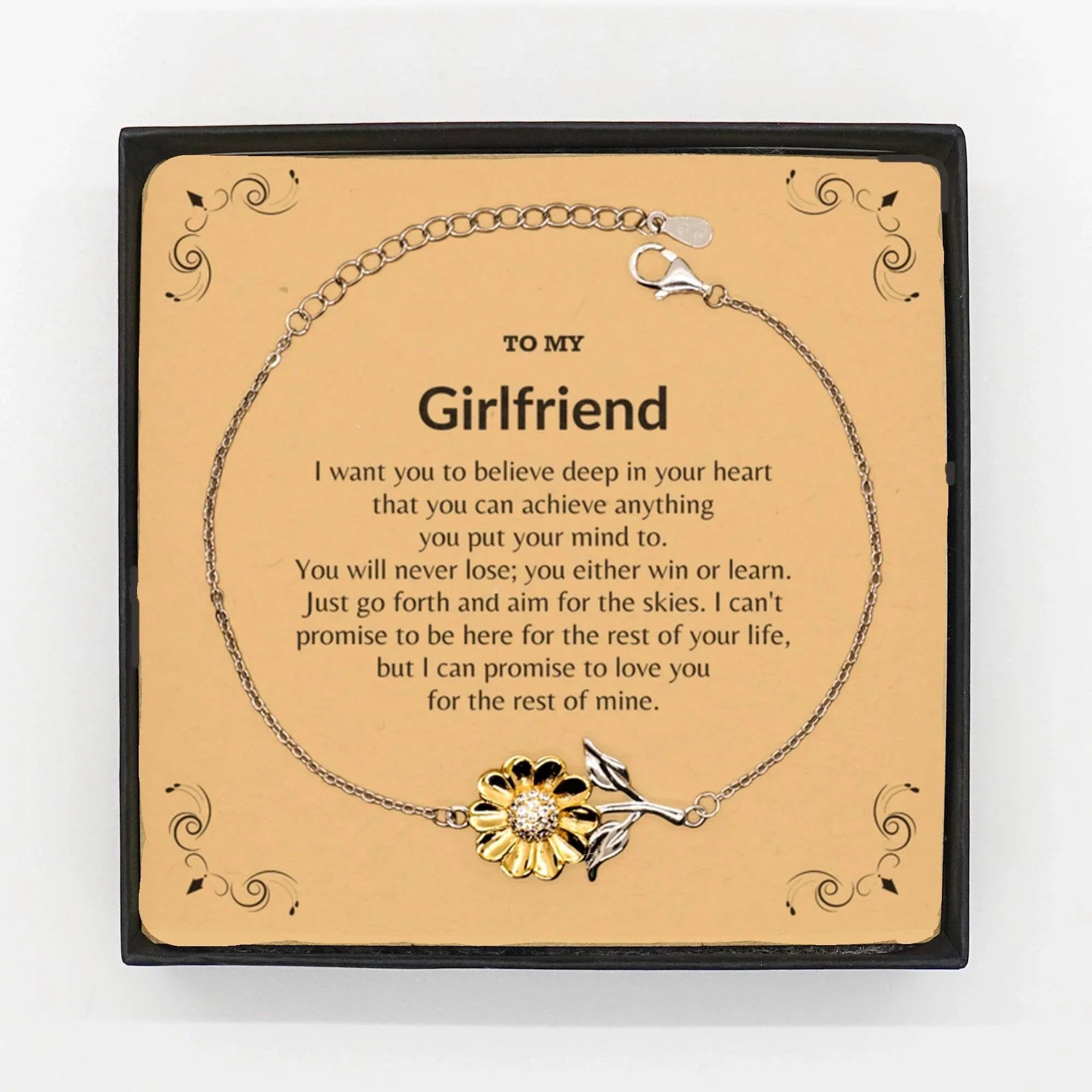 Motivational Girlfriend Sunflower Bracelet - I can promise to love you for the rest of my life, Birthday, Christmas Holiday Jewelry Gift
