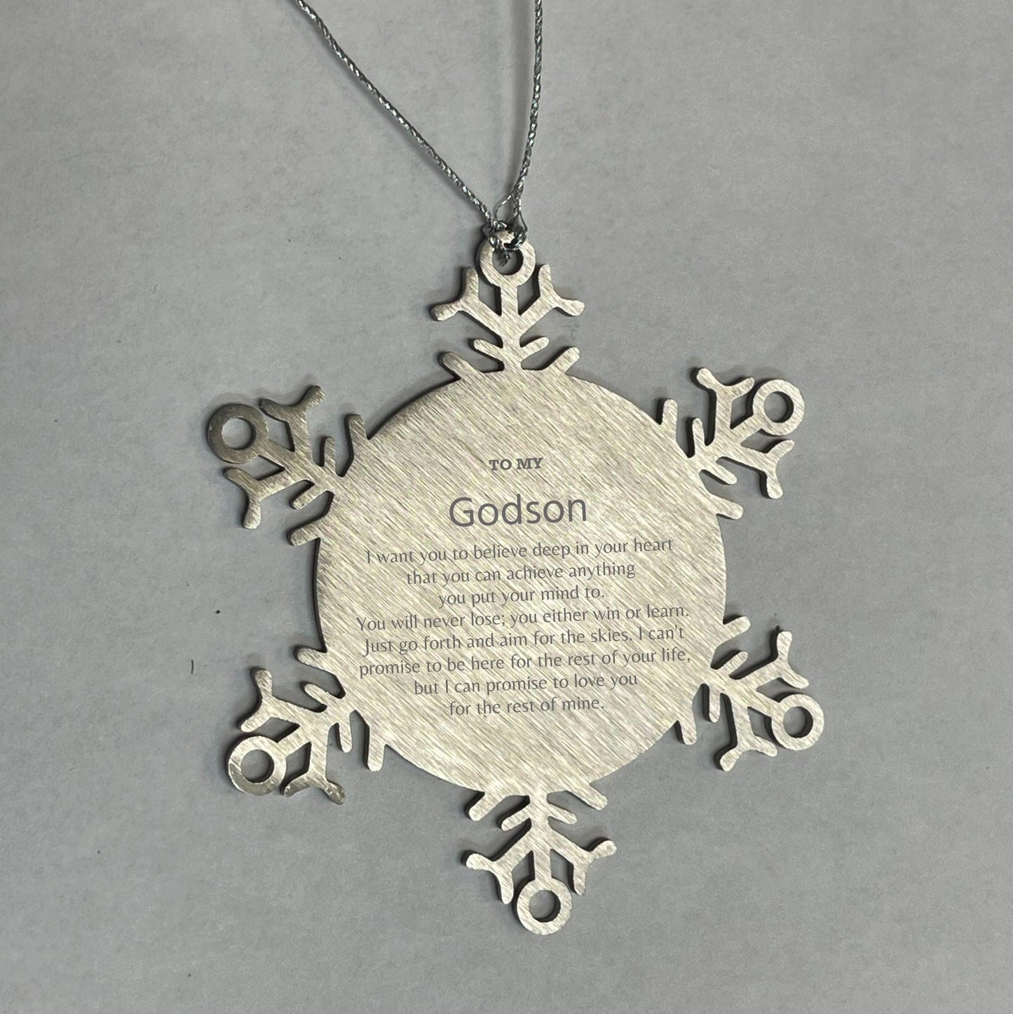 Motivational Godson Snowflake Ornament, Godson I can promise to love you for the rest of mine, Christmas Birthday Gift - Mallard Moon Gift Shop