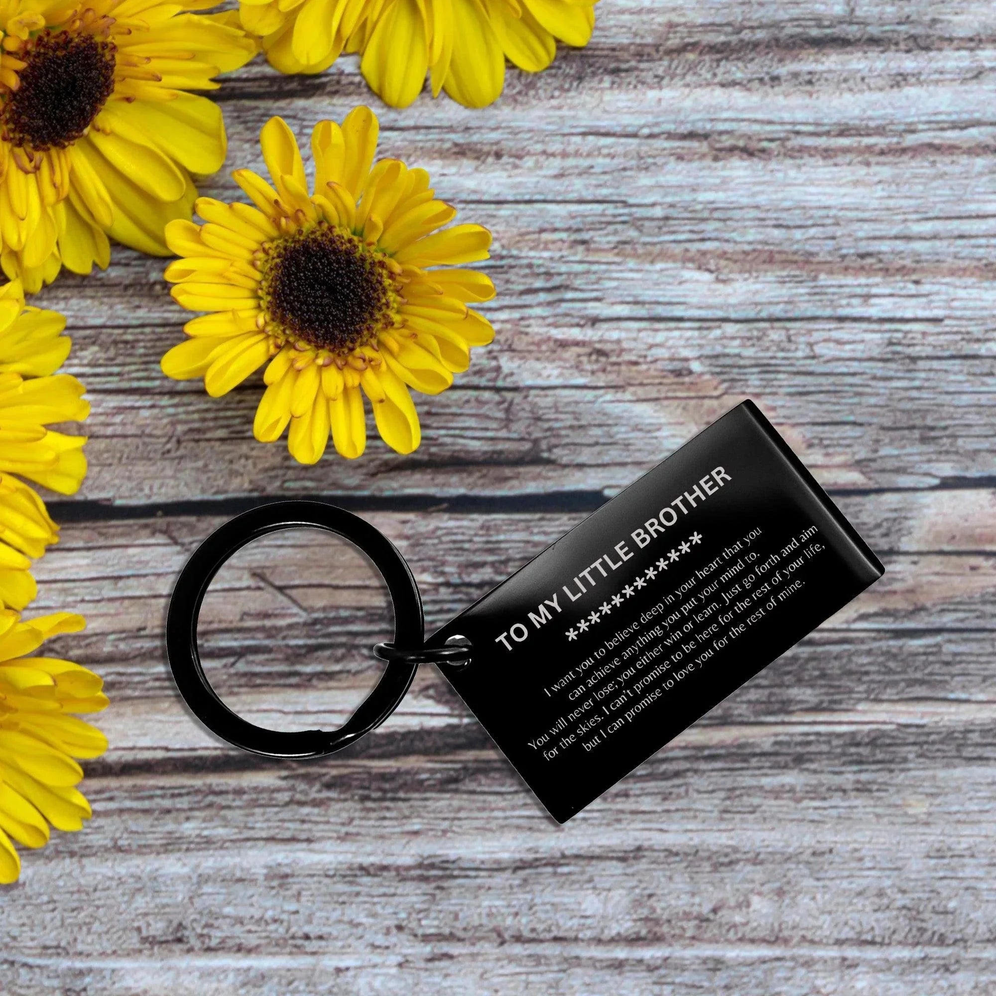 Motivational Little Brother Engraved Black Keychain - I can promise to love you for the rest of my life, Birthday, Christmas Holiday Jewelry Gift
