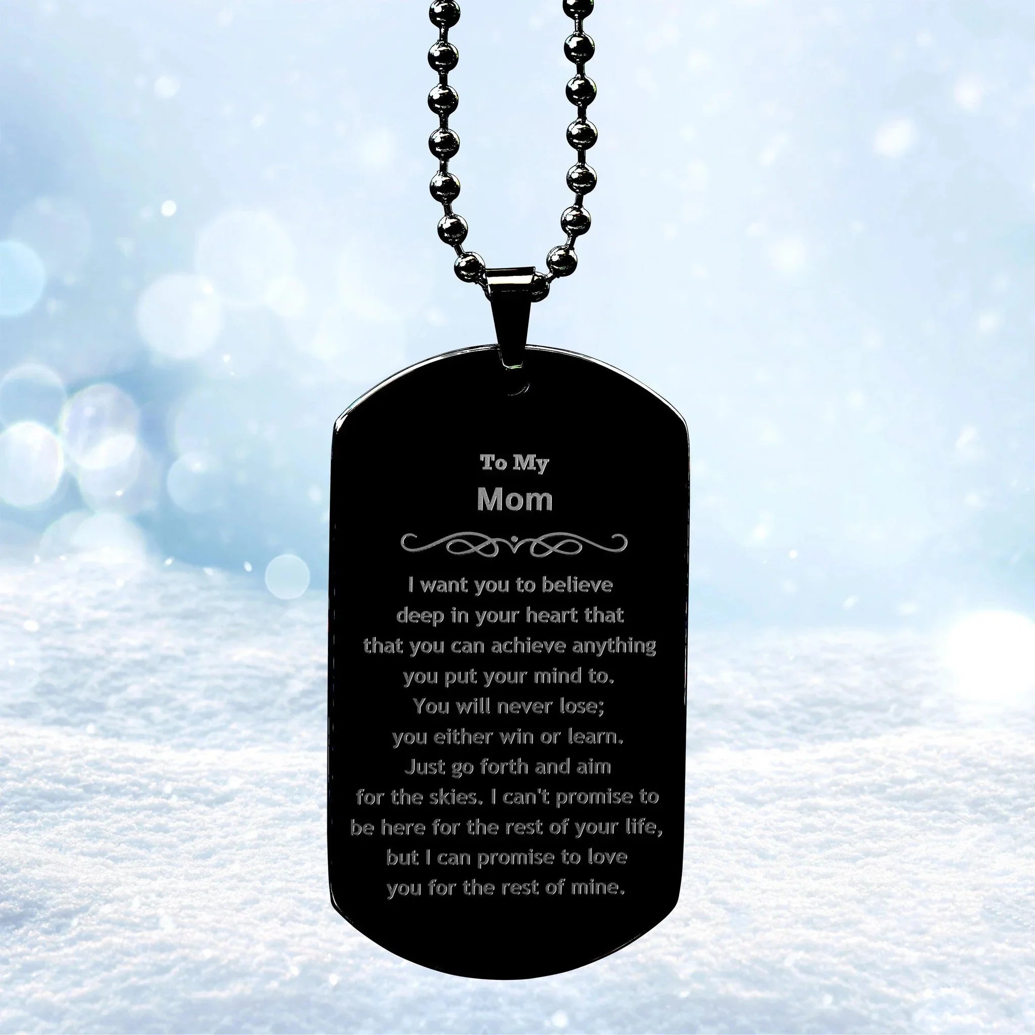 Motivational Mom Black Dog Tag Necklace - I can promise to love you for the rest of mine, Birthday Christmas Jewelry Gift for Women