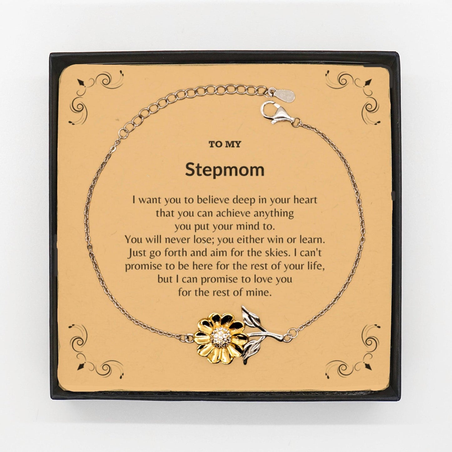 Motivational Stepmom Sunflower Bracelet - I can promise to love you for the rest of my life, Birthday, Christmas Holiday Jewelry Gift - Mallard Moon Gift Shop