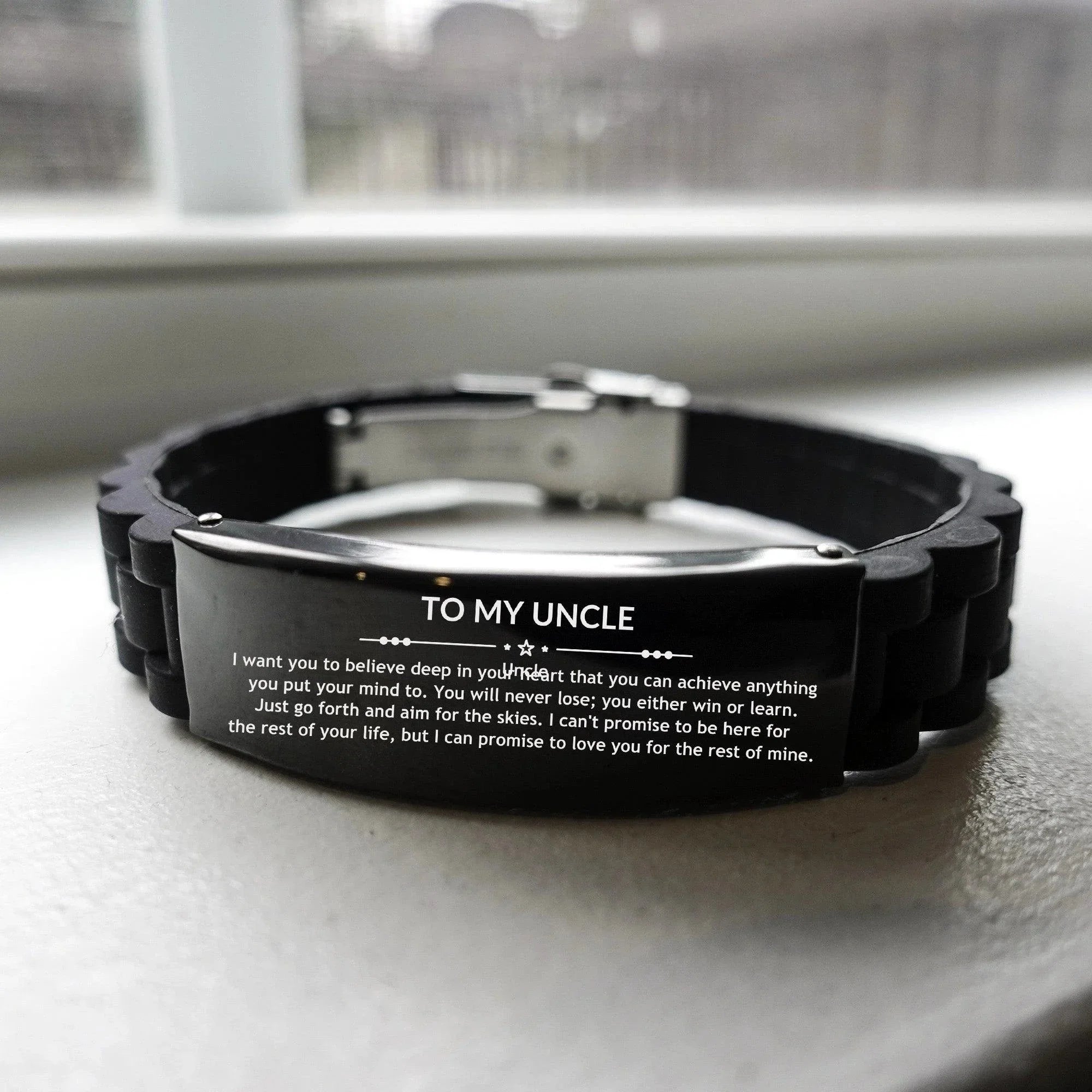 Motivational Uncle Black Glidelock Clasp Bracelet, Uncle I can promise to love you for the rest of mine, Bracelet For Uncle, Uncle Birthday Jewelry Gift for Women Men