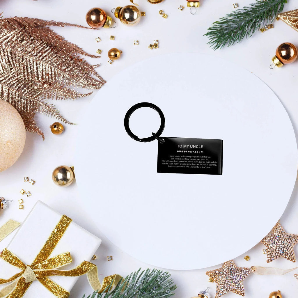 Motivational Uncle Engraved Black Keychain - I can promise to love you for the rest of my life, Birthday, Christmas Holiday Jewelry Gif