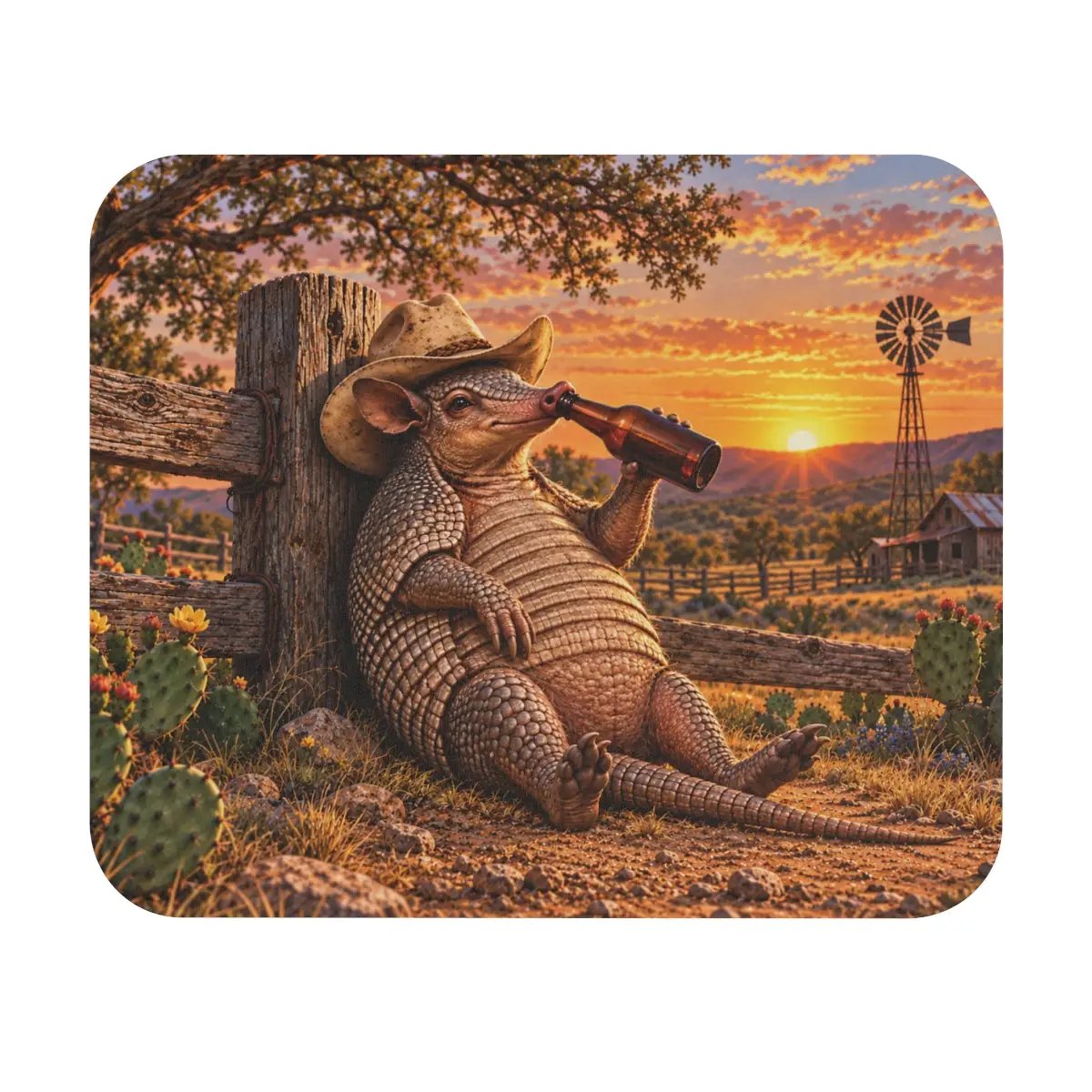 Funny Armadillo Mouse Pad, Texas Cowboy Desk Decor, Beer Lover Gift, Western Office Accessory, Funny Texas Gift for Him