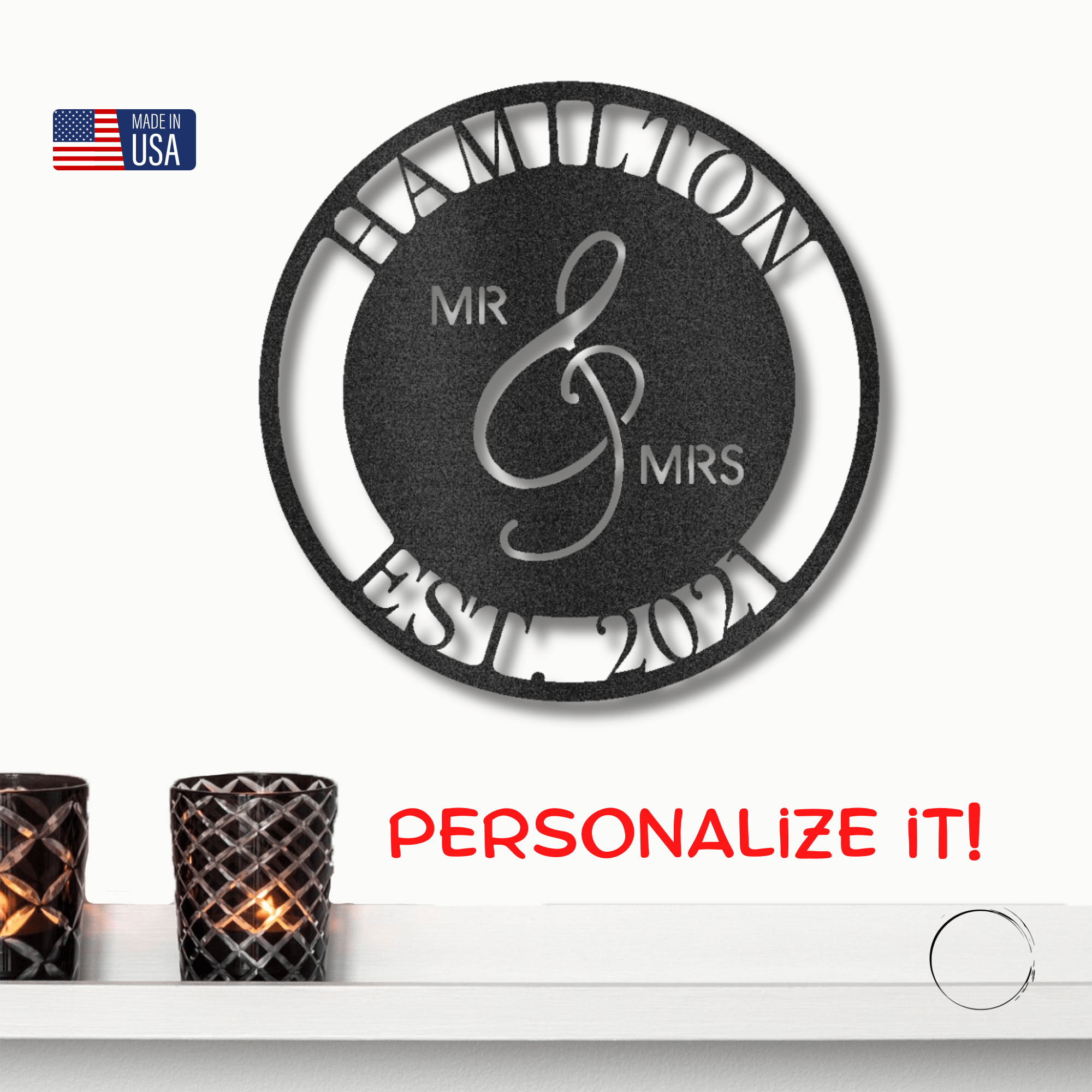 Mr. and Mrs. Personalized Indoor Outdoor Steel Wall Sign Art - Mallard Moon Gift Shop