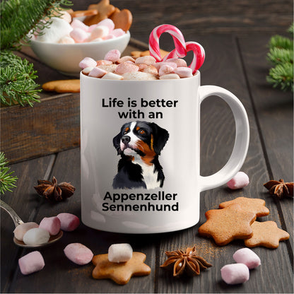 Life is Better with an Appenzeller Sennenhund – White Ceramic Mug for Dog Lovers - Mallard Moon