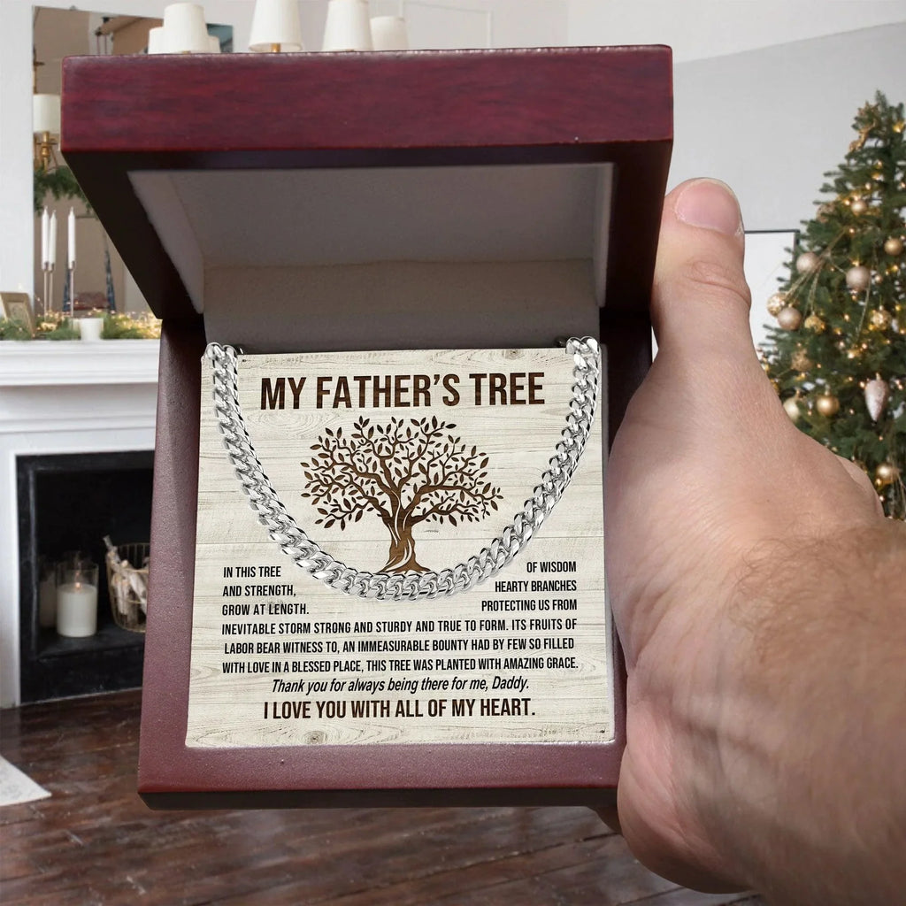 My Father's Tree of Wisdom and Strength Cuban Link Necklace with Message Card Gift Box