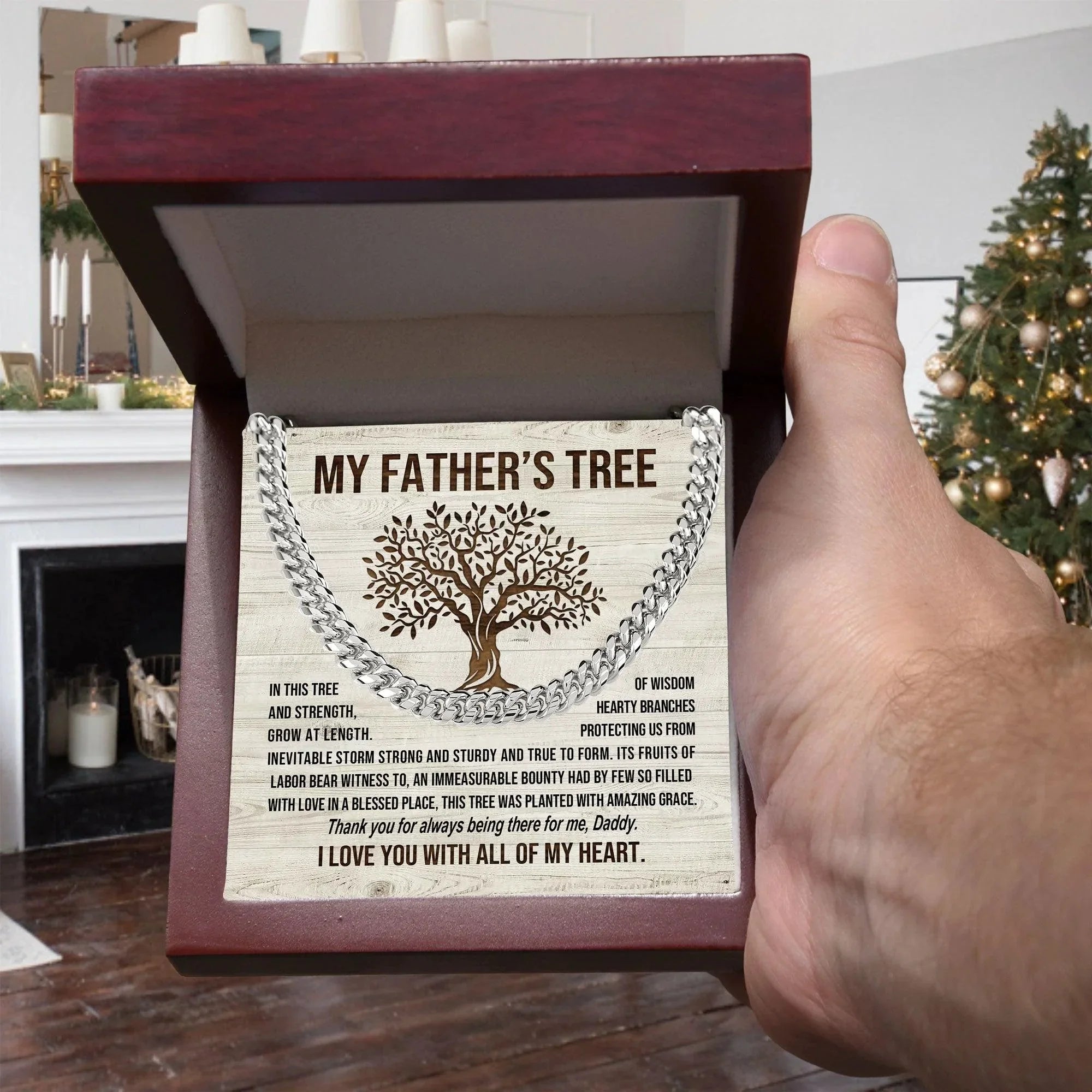 My Father's Tree of Wisdom and Strength Cuban Link Necklace with Message Card Gift Box