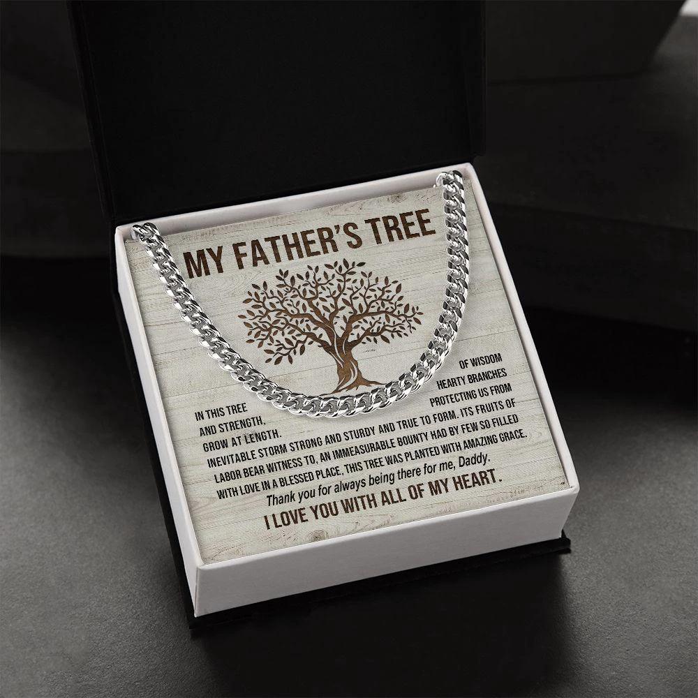 My Father's Tree of Wisdom and Strength Cuban Link Necklace with Message Card Gift Box