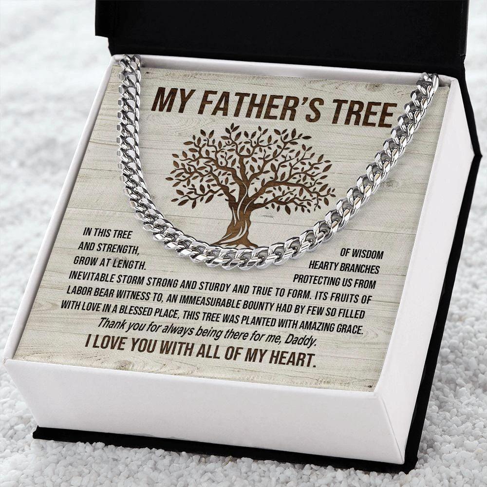 My Father's Tree of Wisdom and Strength Cuban Link Necklace with Message Card Gift Box