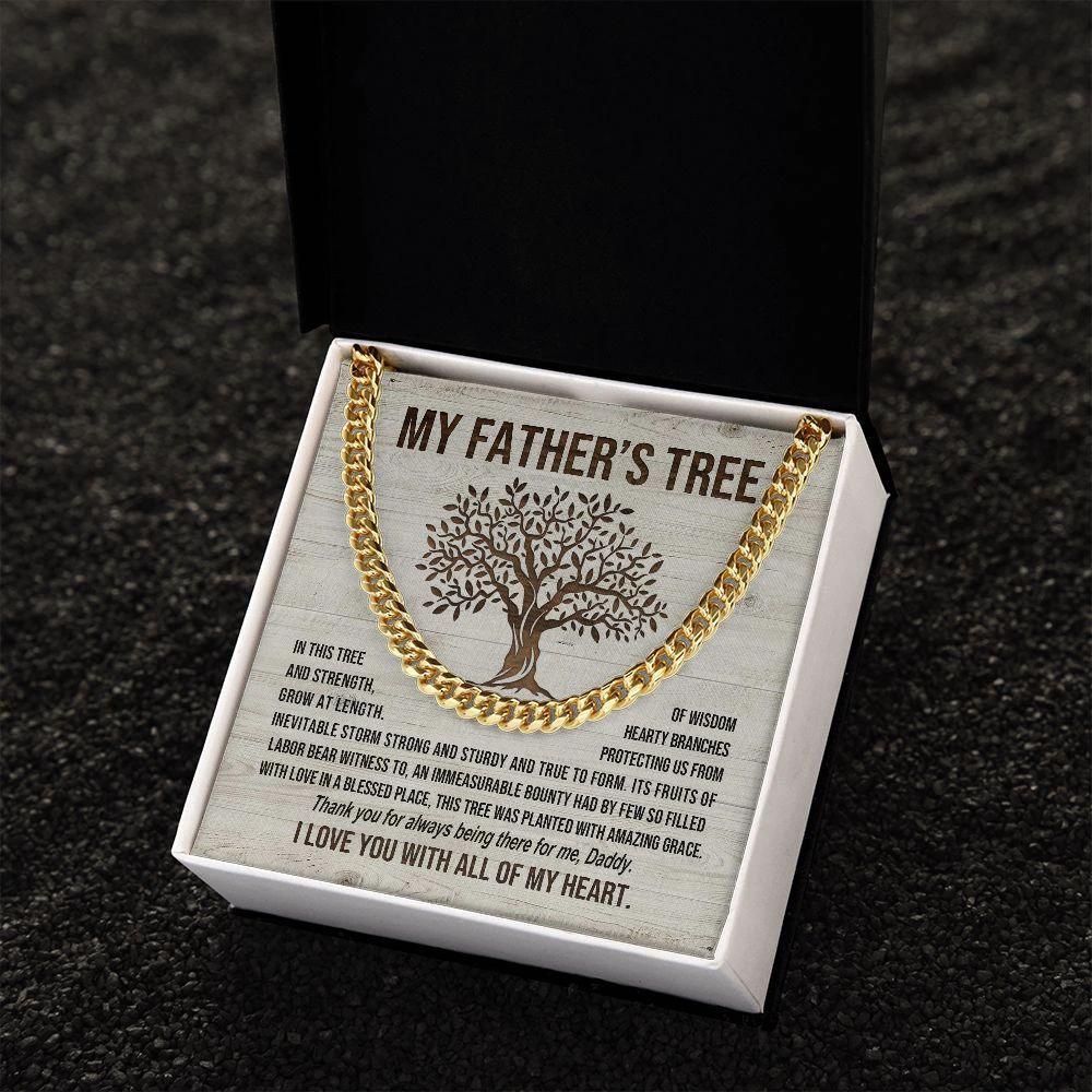 My Father's Tree of Wisdom and Strength Cuban Link Necklace with Message Card Gift Box