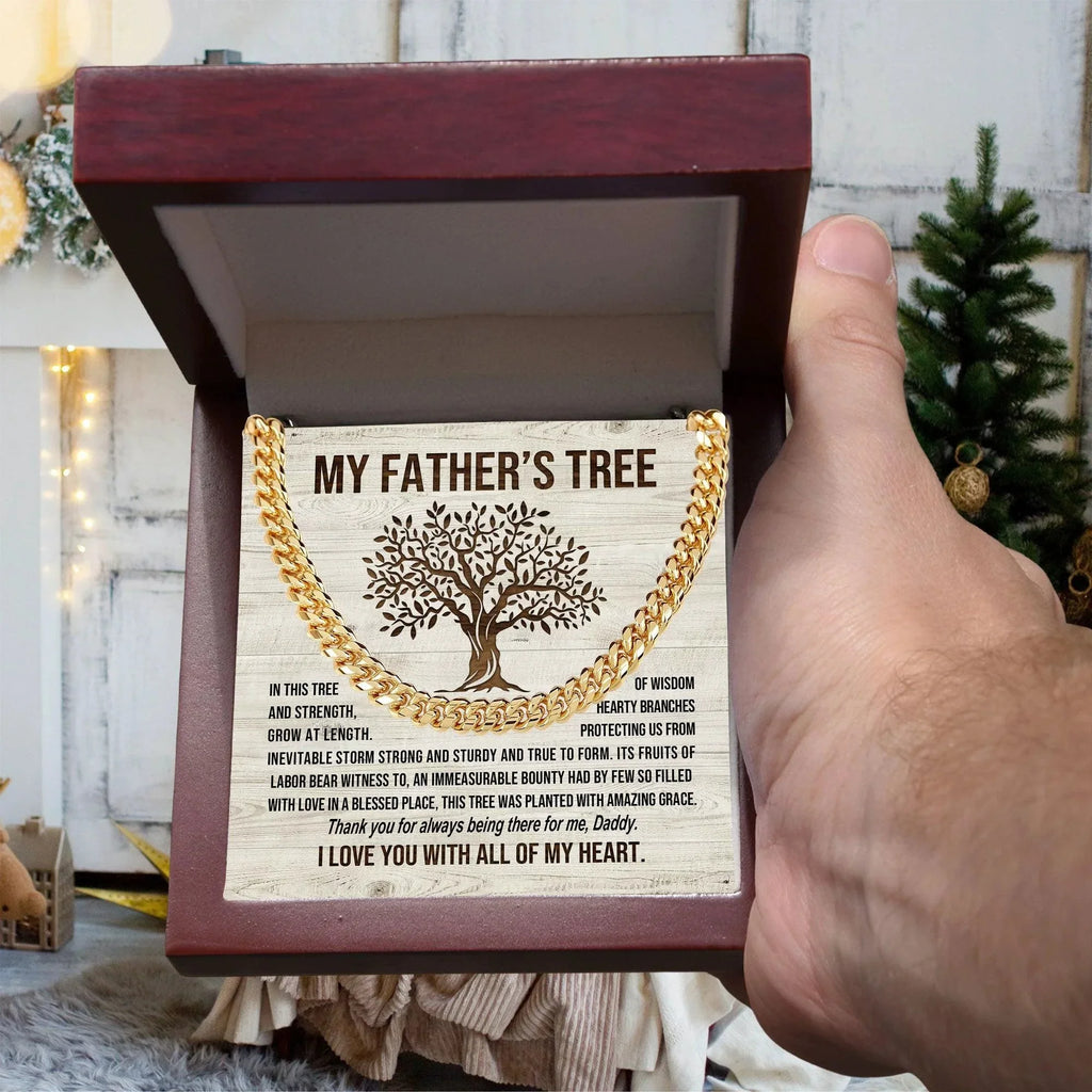 My Father's Tree of Wisdom and Strength Cuban Link Necklace with Message Card Gift Box