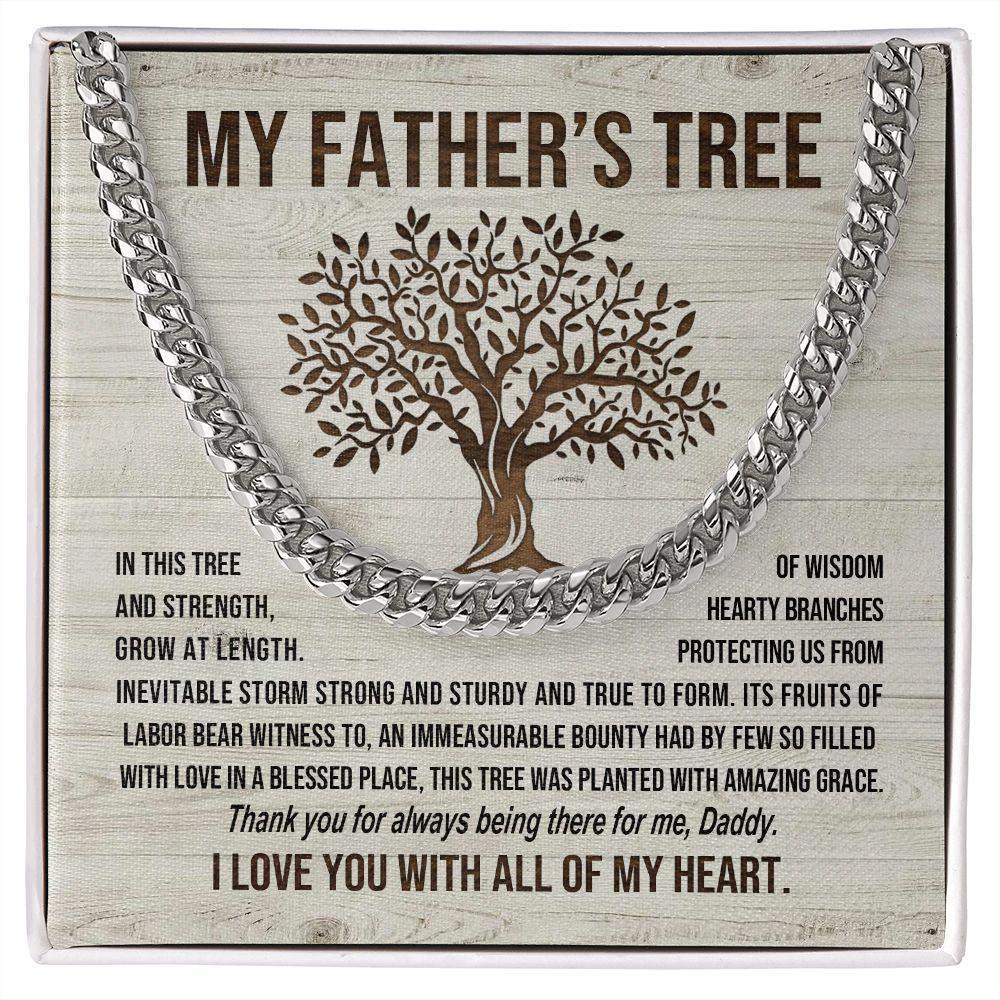 My Father's Tree of Wisdom and Strength Cuban Link Necklace with Message Card Gift Box