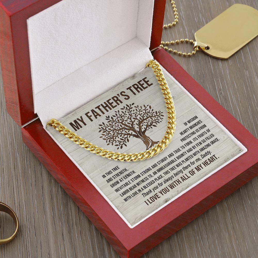 My Father's Tree of Wisdom and Strength Cuban Link Necklace with Message Card Gift Box