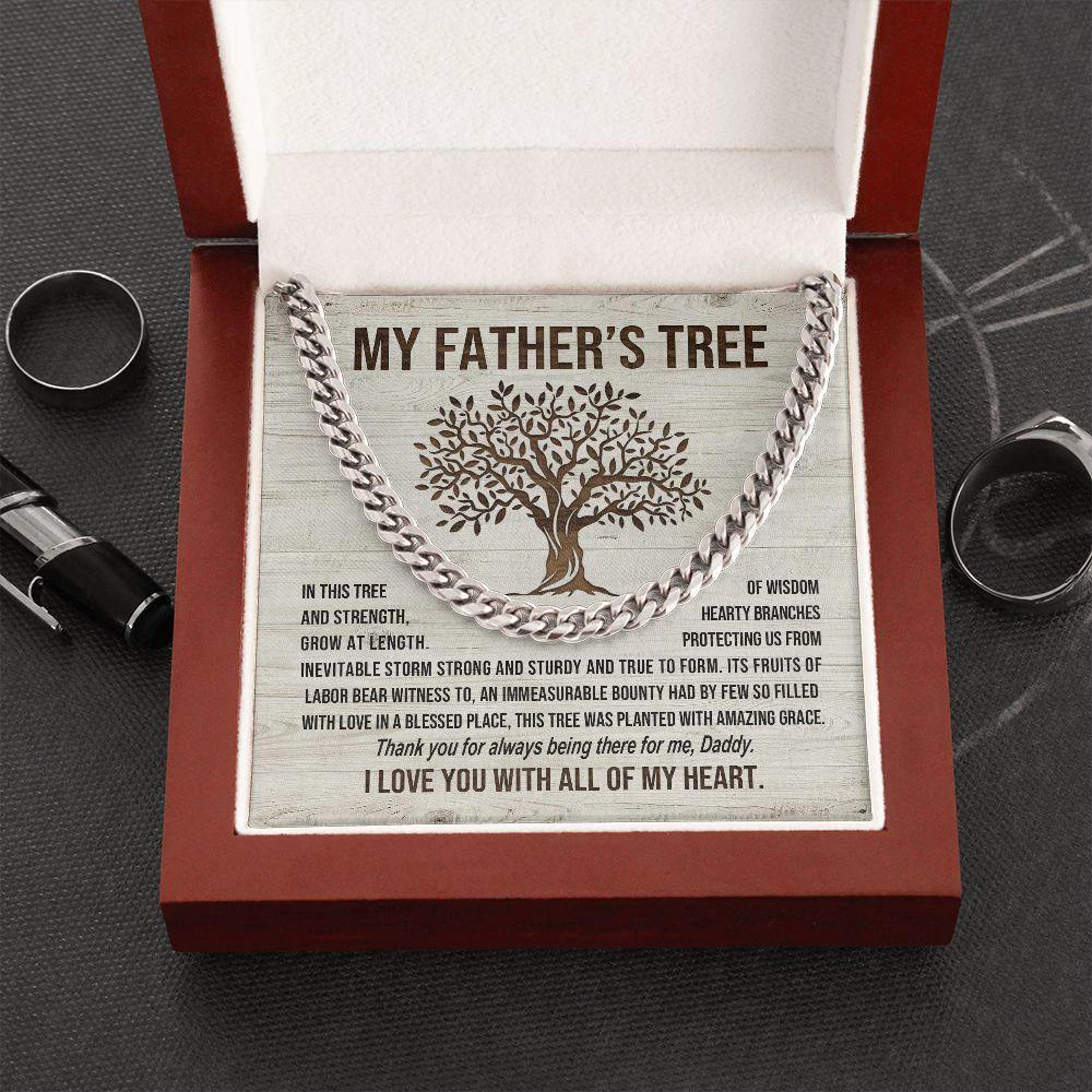 My Father's Tree of Wisdom and Strength Cuban Link Necklace with Message Card Gift Box