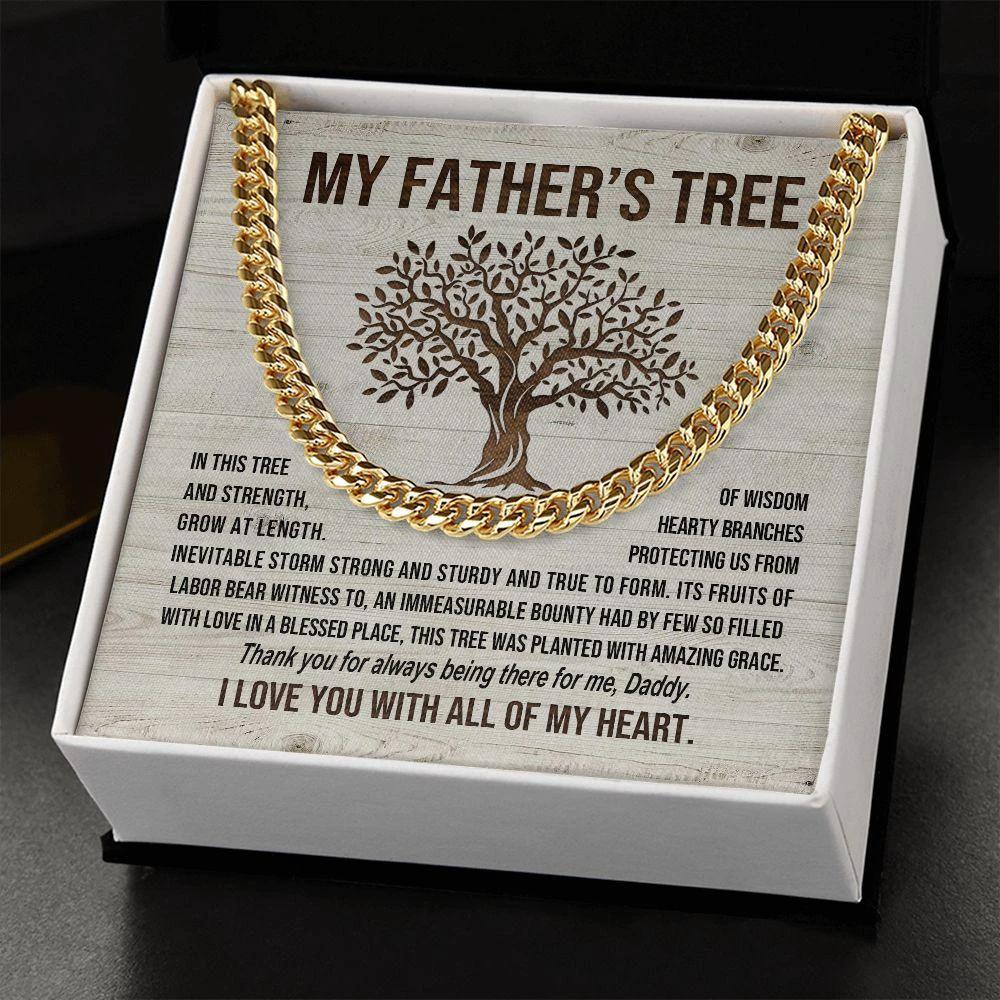 My Father's Tree of Wisdom and Strength Cuban Link Necklace with Message Card Gift Box
