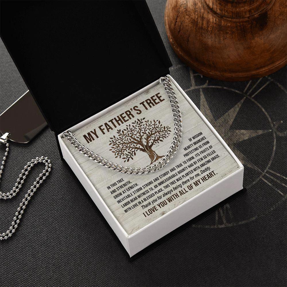 My Father's Tree of Wisdom and Strength Cuban Link Necklace with Message Card Gift Box