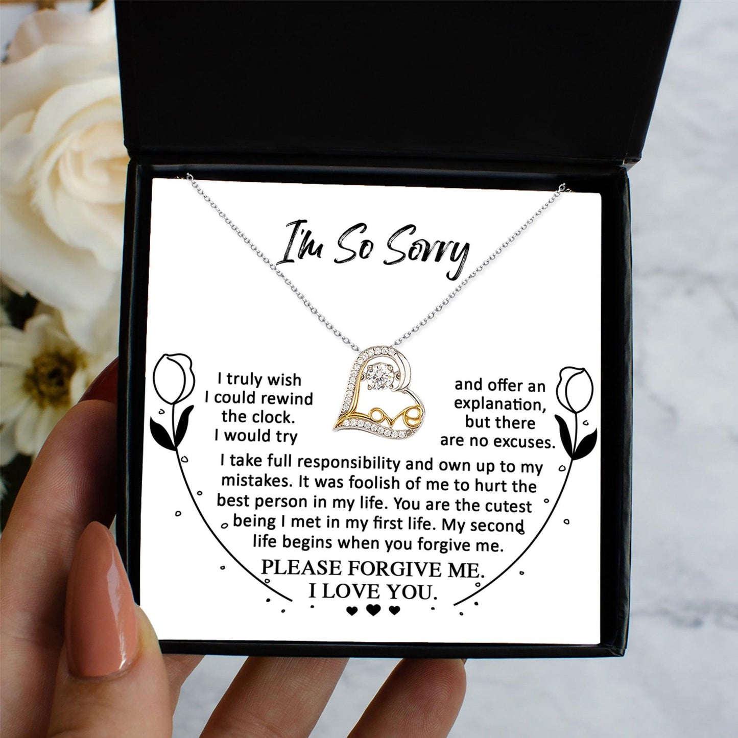 Apology Gift for Girlfriend, Wife, Soulmate - Sorry, My First Life - Love Dancing Heart Pendant Necklace - Mallard Moon Gift Shop