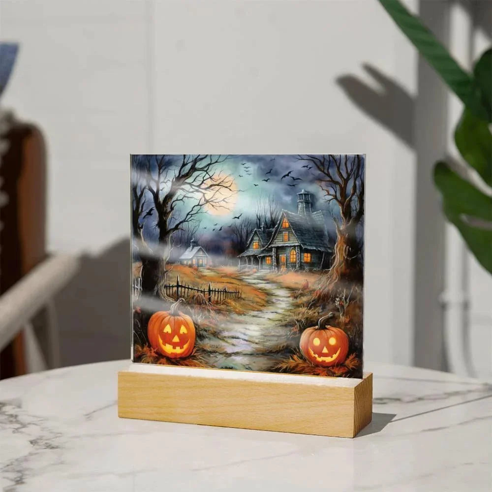 Mystic Mansion: The Perfect Acrylic Plaque Decor for All Hallow's Eve