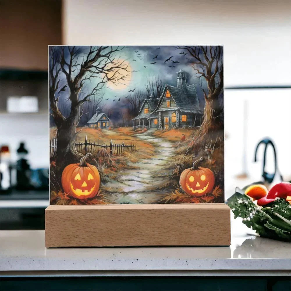 Mystic Mansion: The Perfect Acrylic Plaque Decor for All Hallow's Eve