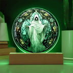 Mystical Spirit Halloween Stained Glass Acrylic Plaque with LED Lighted Wood Base