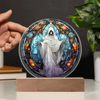Mystical Spirit Halloween Stained Glass Acrylic Plaque with LED Lighted Wood Base