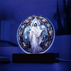 Mystical Spirit Halloween Stained Glass Acrylic Plaque with LED Lighted Wood Base