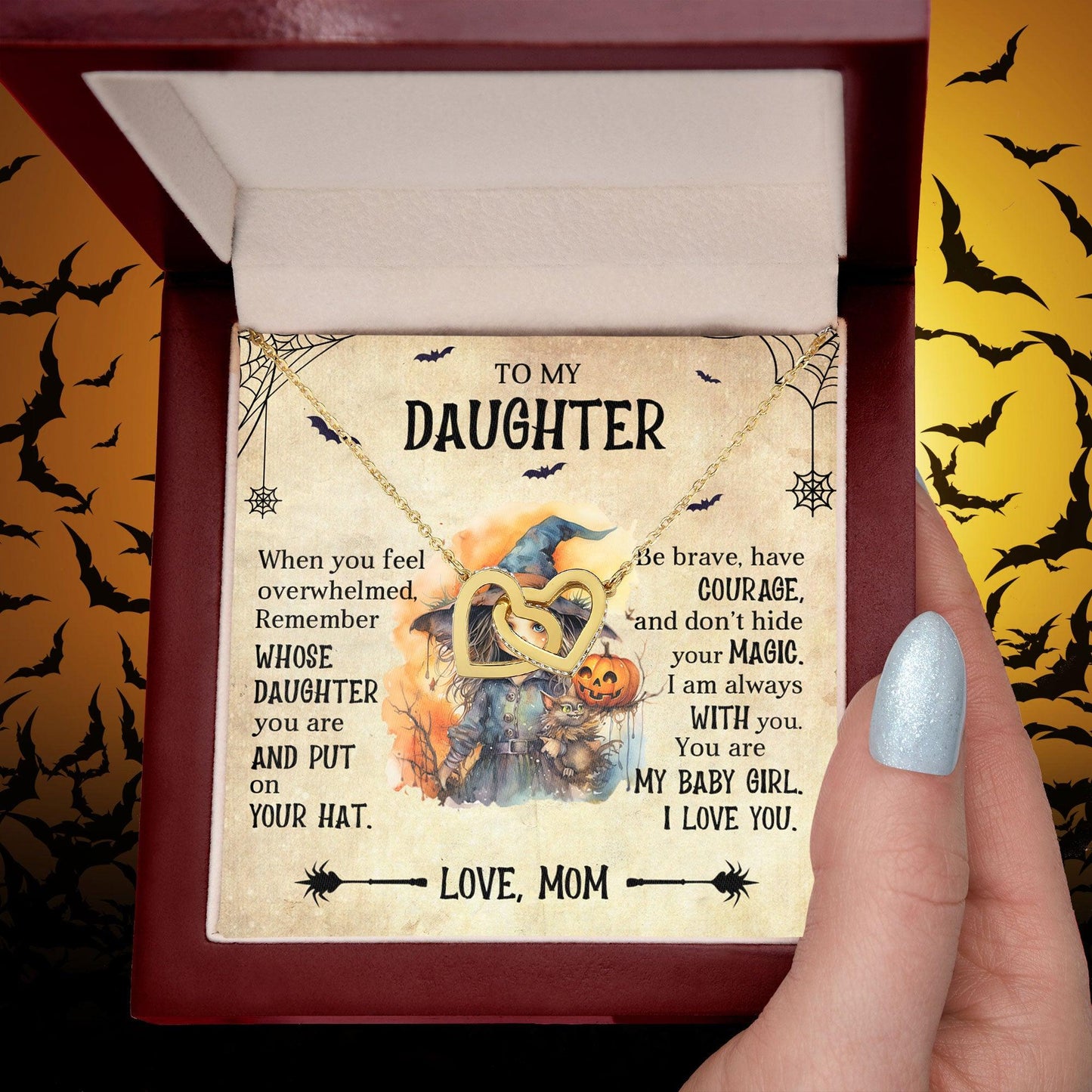 Daughter Halloween Inspired - Put Your Hat On and Don't Hide Your Magic Interlocking Hearts Necklace - Mallard Moon Gift Shop