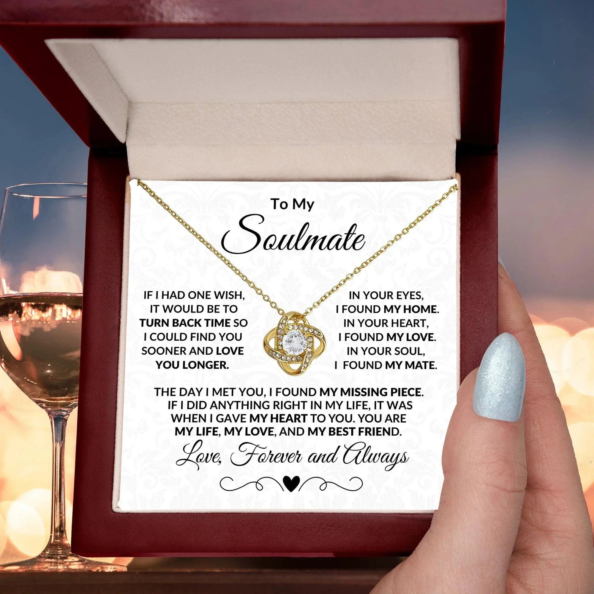 To My Soulmate I Found My Missing Piece Love Knot Necklace with Message Card and Gift Box