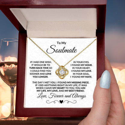 To My Soulmate I Found My Missing Piece Love Knot Necklace with Message Card and Gift Box - Mallard Moon Gift Shop
