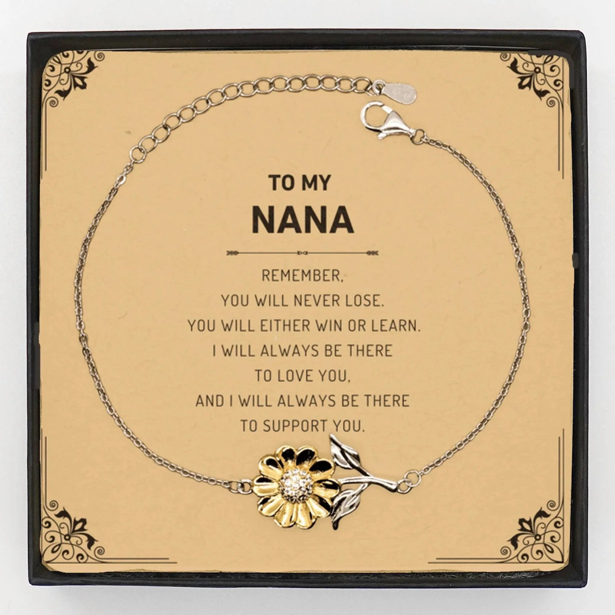 Nana Gifts, To My Nana Remember, you will never lose. You will either WIN or LEARN, Keepsake Sunflower Bracelet Birthday Christmas Gifts Ideas