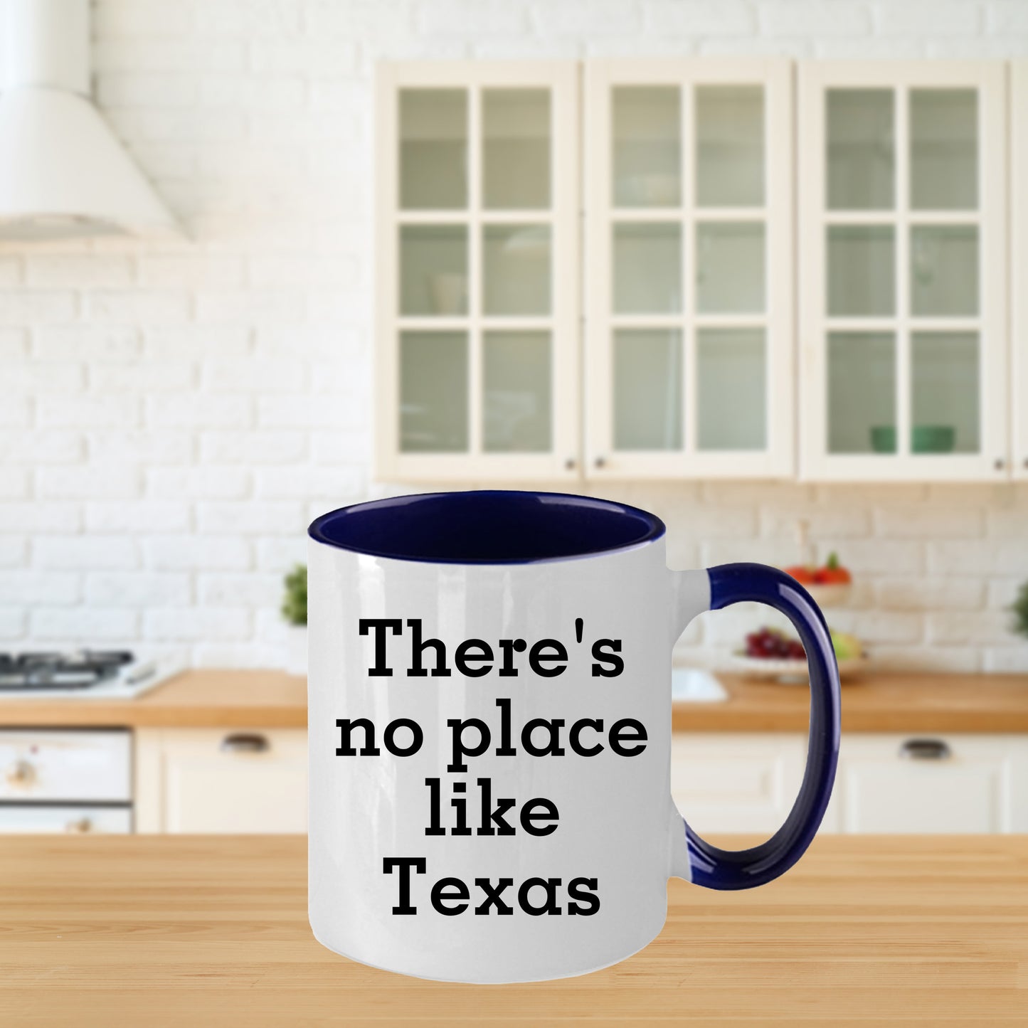 There's No Place Like Texas Two Tone Coffee Mug - Funny Valentine's Day Unique Gifts for Friends from Texas - Black and White, Red and White, Navy and White, Pink and White