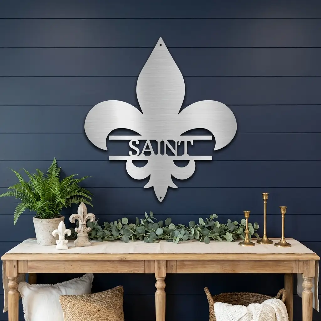 Personalized Fleur De Lis Metal Wall Art – Custom Name Sign – Louisiana Decor – Saints Inspired Wall Decor – Family Name Steel Sign