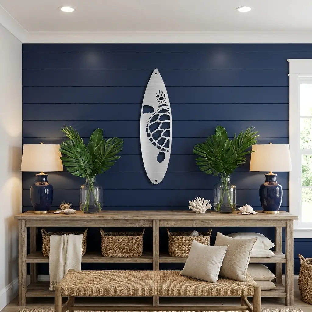 Surfboard Sea Turtle Indoor Outdoor Steel Wall Sign