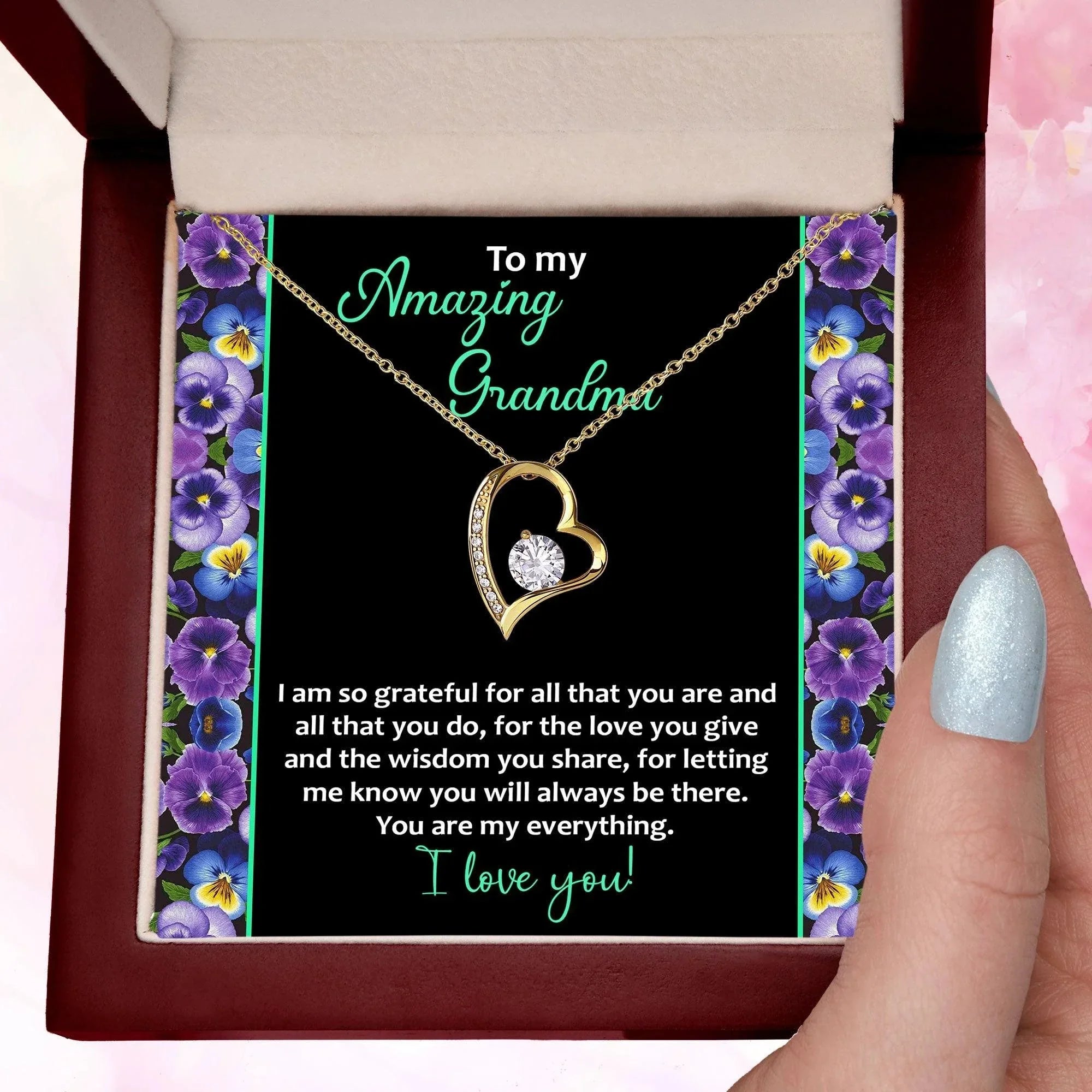 To My Amazing Grandma I am Grateful Forever Love Heart Pendant Necklace