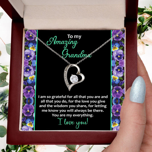 To My Amazing Grandma I am Grateful Forever Love Heart Pendant Necklace - Mallard Moon Gift Shop