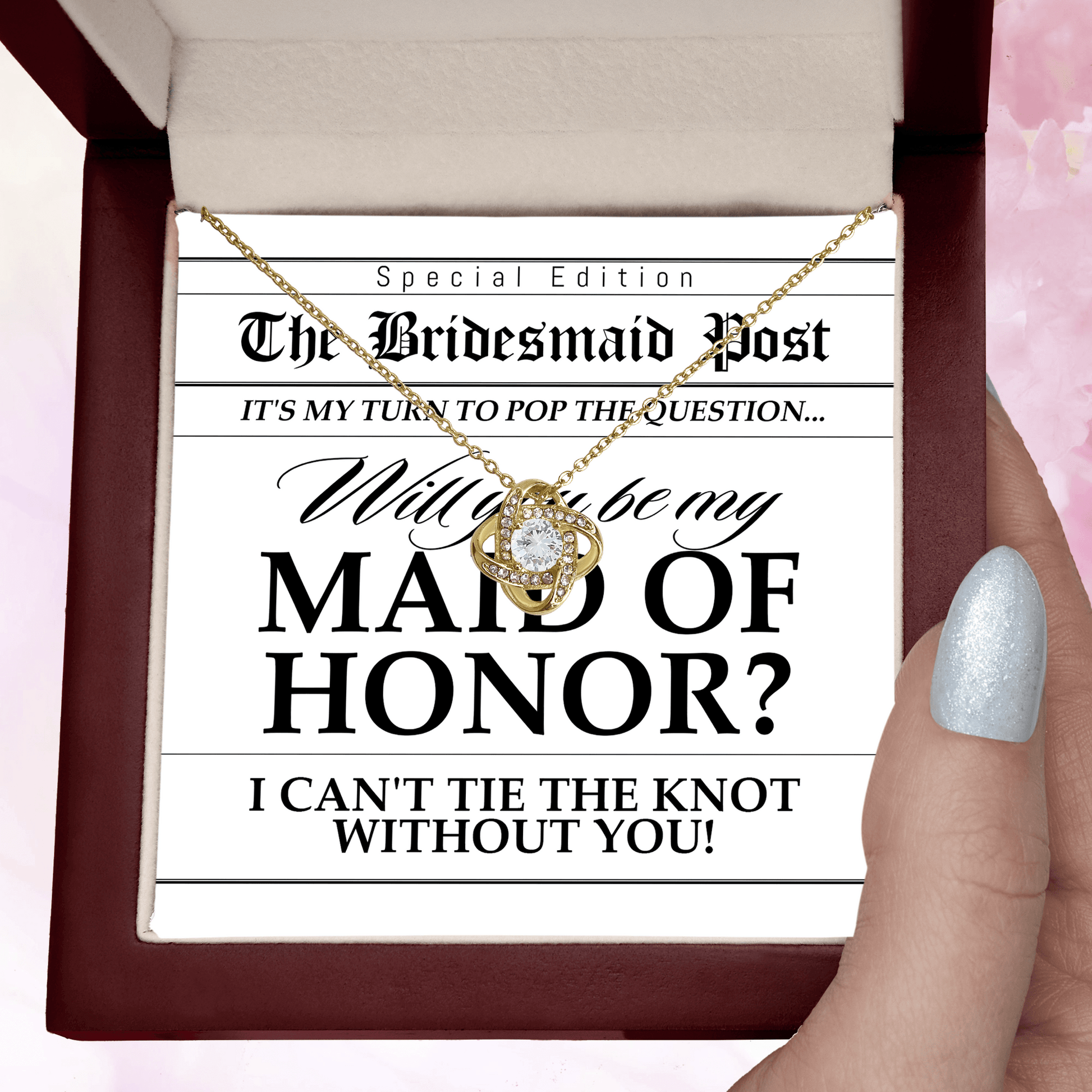 Maid of Honor Wedding Proposal Invitation Will You Be My Maid of Honor Help Me Tie The Knot Pendant Necklace - Mallard Moon Gift Shop
