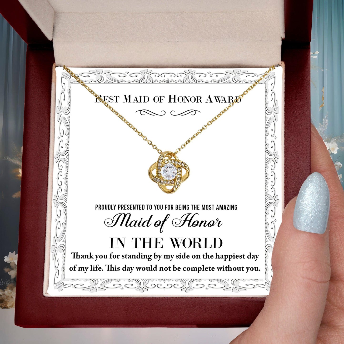 Maid of Honor Wedding Day Gift -Thank You Happiest Day Of My Life - Love Knot Pendant Necklace - Mallard Moon Gift Shop