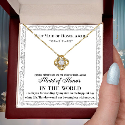 Maid of Honor Wedding Day Gift -Thank You Happiest Day Of My Life - Love Knot Pendant Necklace - Mallard Moon Gift Shop