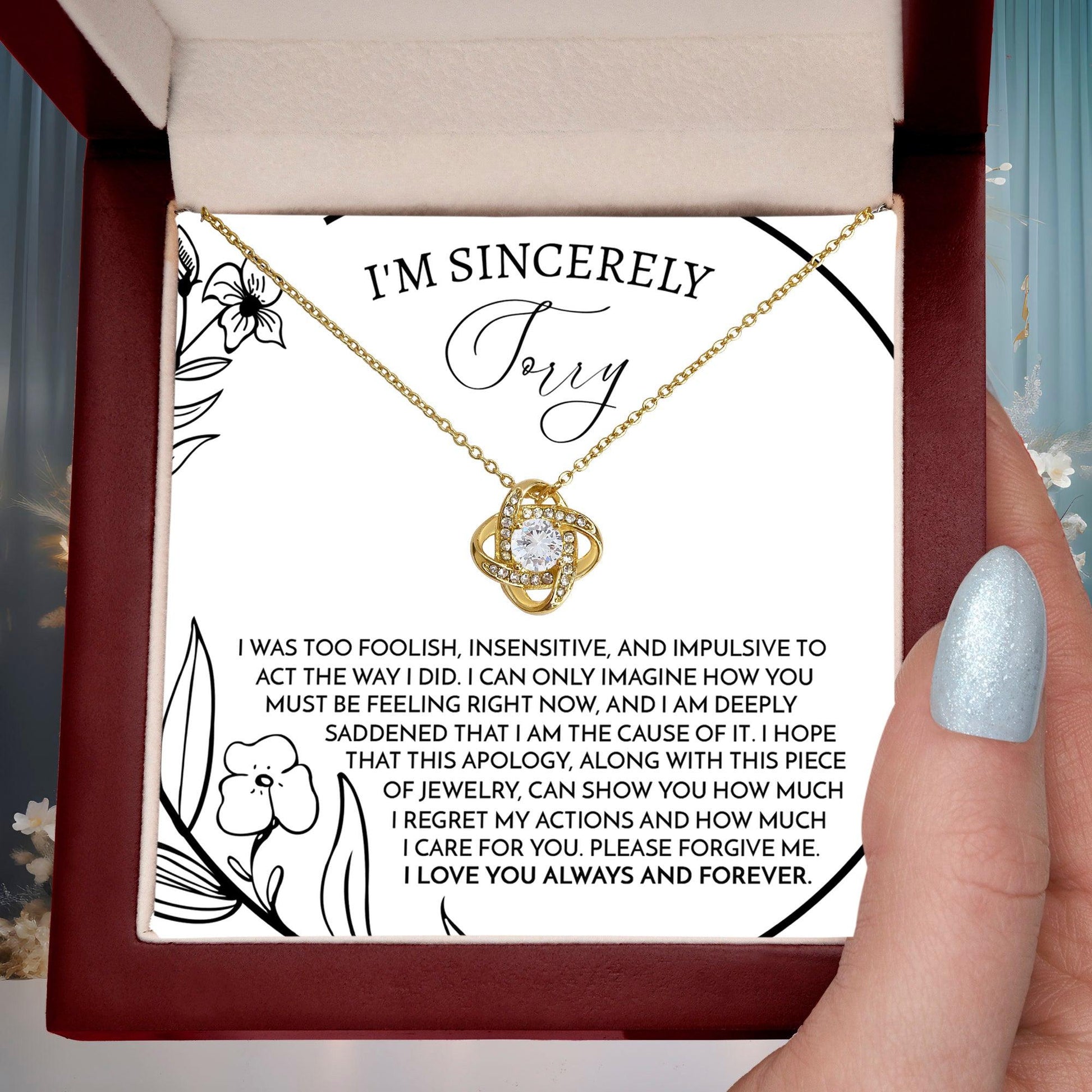 Apology Gift for Girlfriend, Wife, Soulmate -Sorry, Care For You - Love Knot Pendant Necklace - Mallard Moon Gift Shop