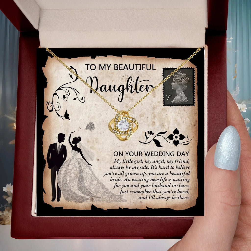 Daughter Wedding Day Gift - Beautiful Bride Love Knot Pendant Necklace