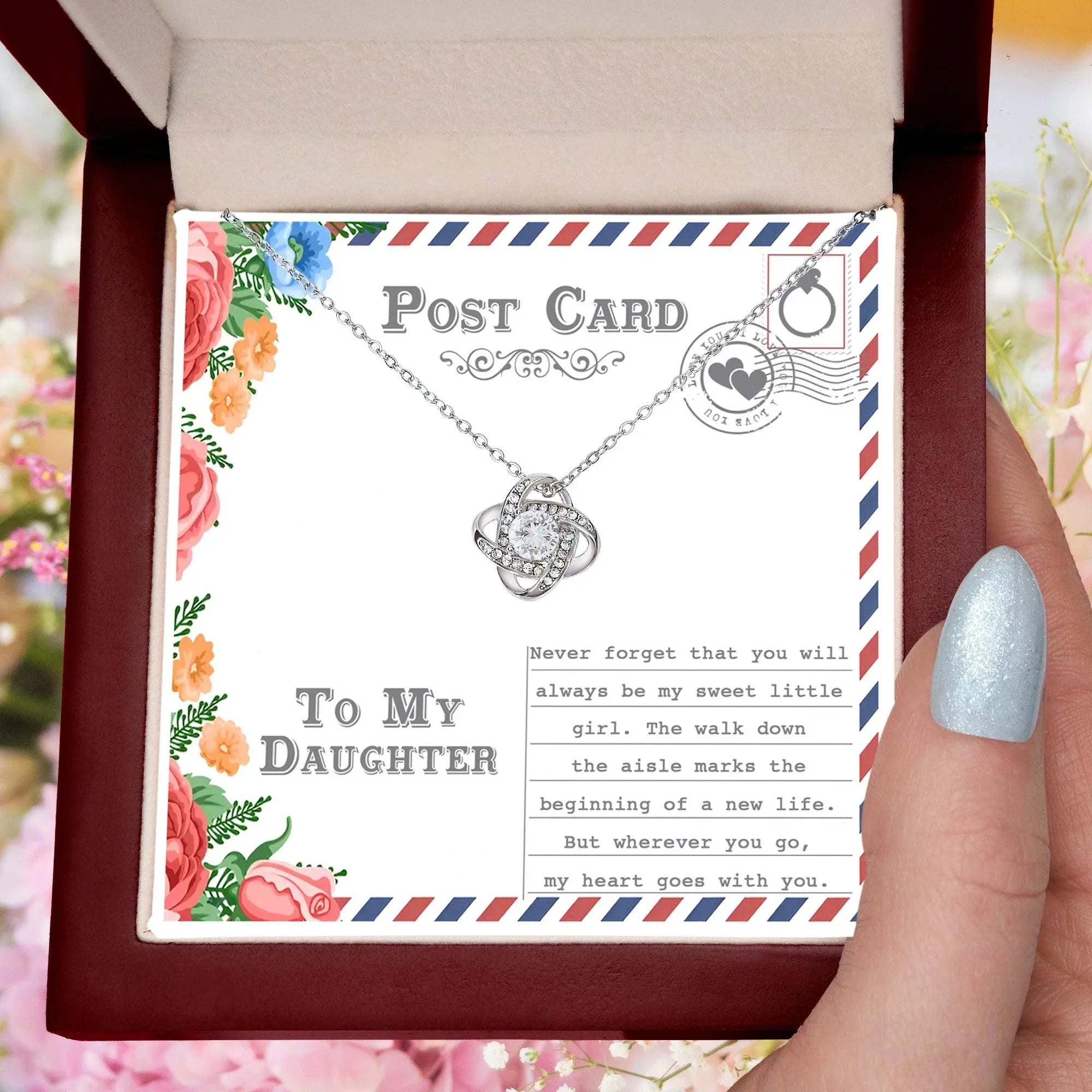 Daughter Wedding Day Gift - My Heart Goes With You - Love Knot Pendant Necklace