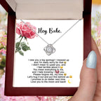 Hey Babe – I’m Sorry Love Knot Necklace | Heartfelt Apology Gift for Partner with Message Card