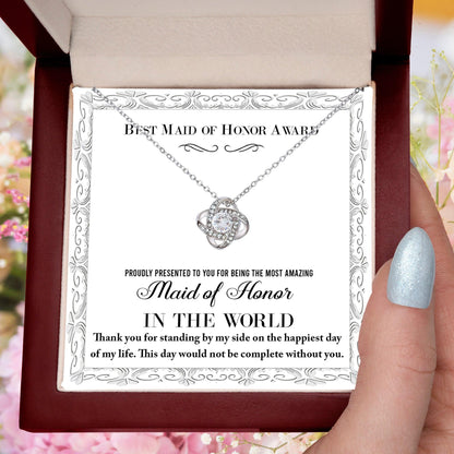 Maid of Honor Wedding Day Gift -Thank You Happiest Day Of My Life - Love Knot Pendant Necklace - Mallard Moon Gift Shop
