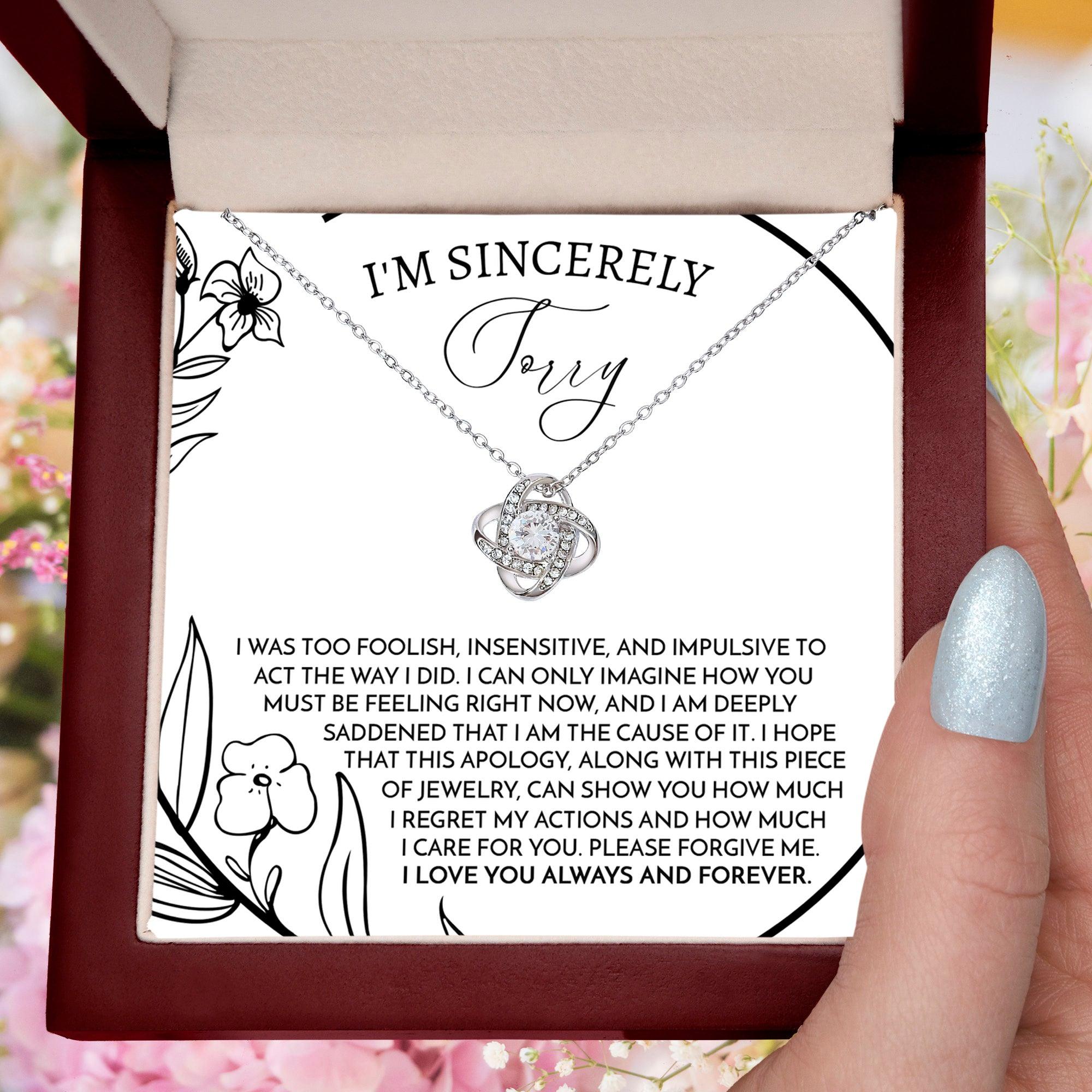 Apology Gift for Girlfriend, Wife, Soulmate -Sorry, Care For You - Love Knot Pendant Necklace - Mallard Moon Gift Shop