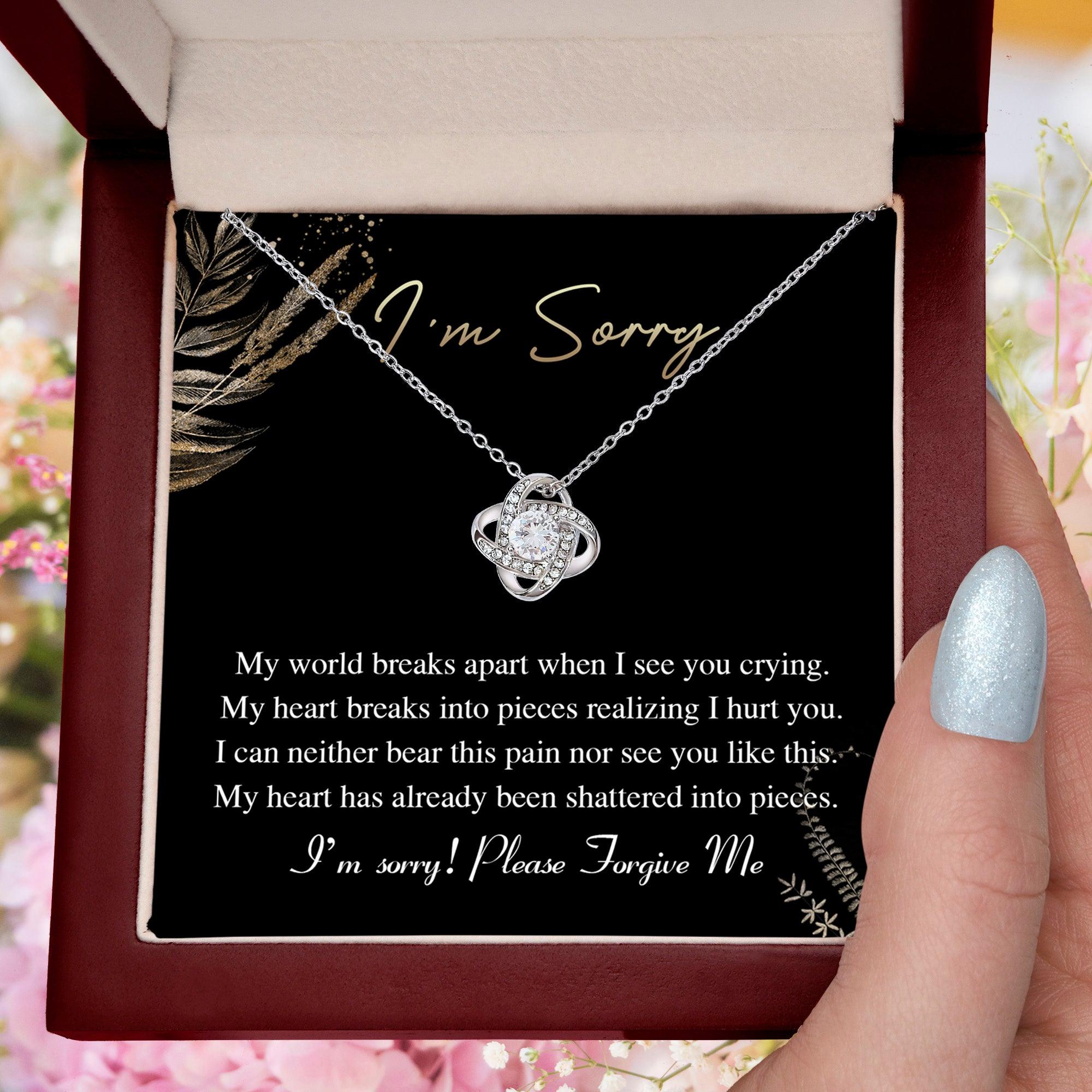 Apology Gift for Girlfriend, Wife, Soulmate - Sorry, See You Crying - Love Knot Pendant Necklace - Mallard Moon Gift Shop
